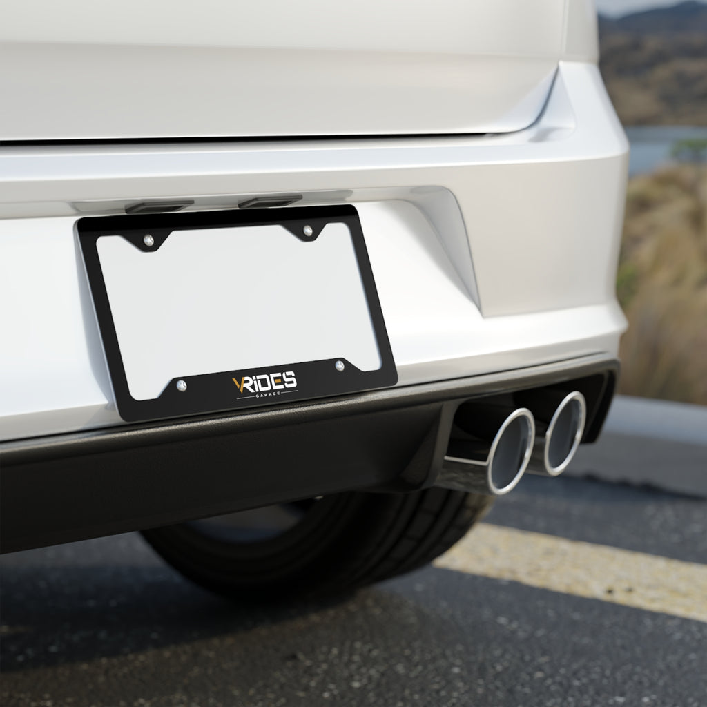 Metal License Plate Frame — Brushed Steel Car Tag Frame with 'VRIDES' Logo