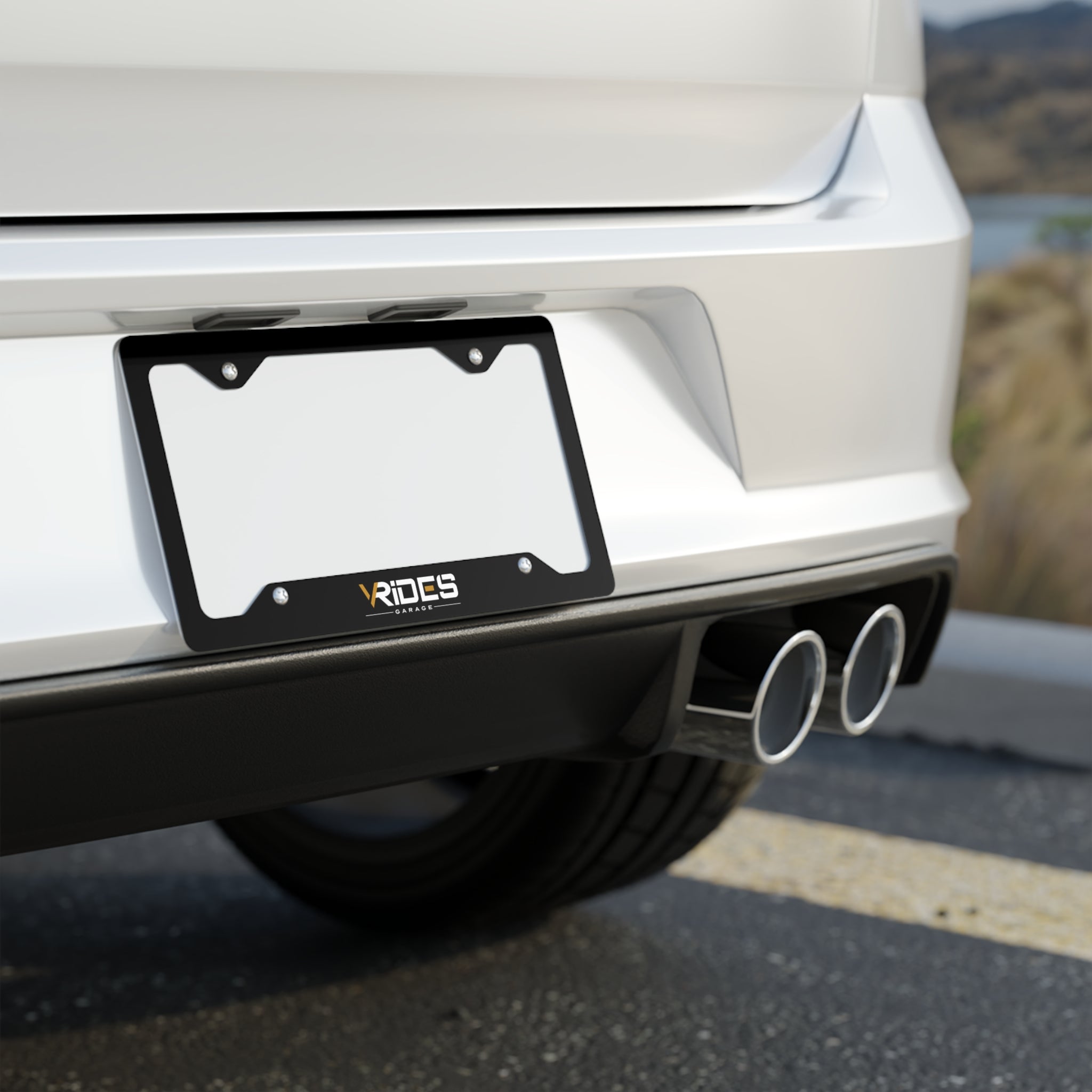 Metal License Plate Frame — Brushed Steel Car Tag Frame with 'VRIDES' Logo