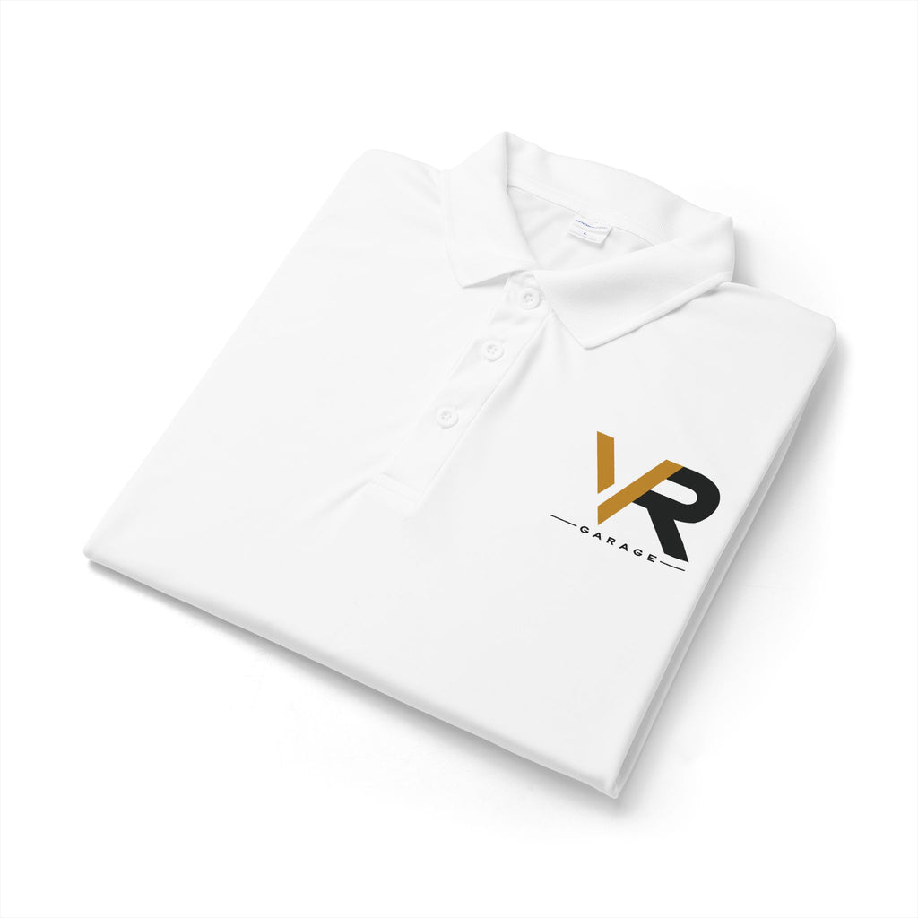 VR Garage Logo Polo Shirt — Breathable White Performance Work Polo