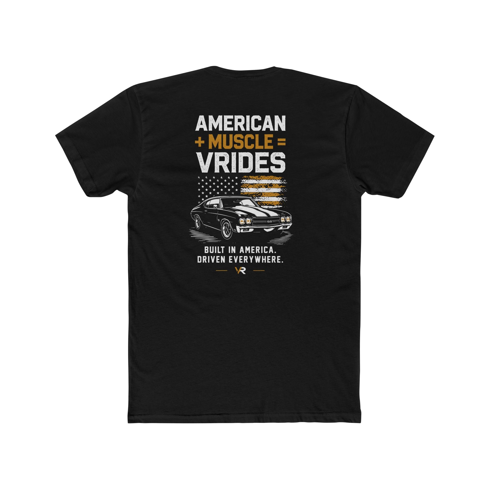 American Muscle VRides T‑Shirt — 'Built in America, Driven Everywhere' Vintage Car Tee