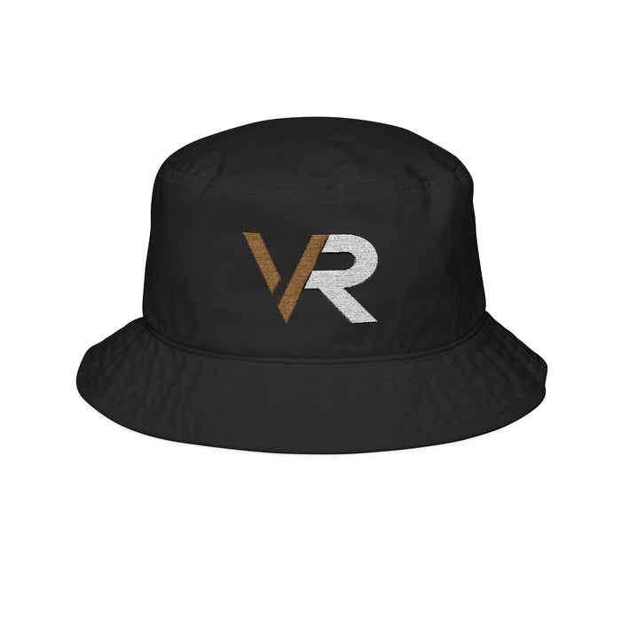 VR Embroidered Bucket Hat — Two-Tone Gold & White Logo