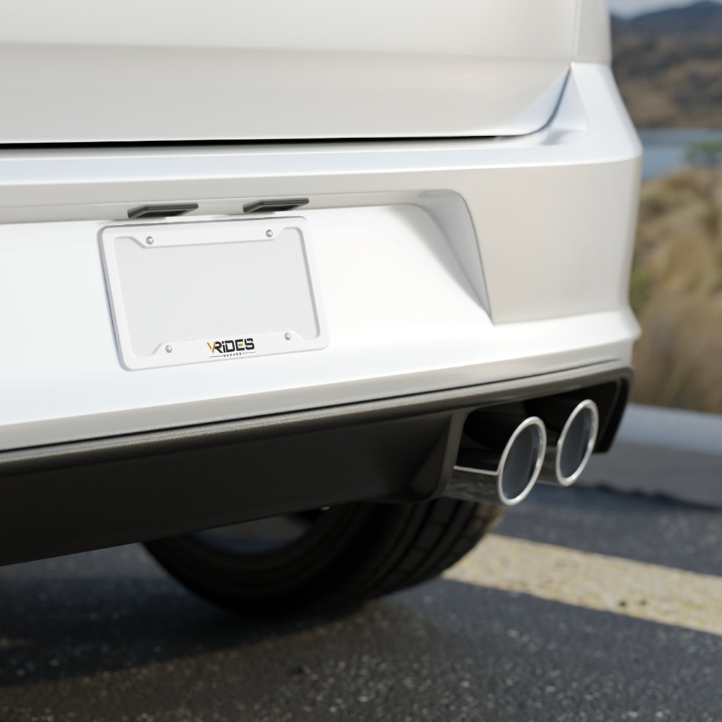 License Plate Frame - Sleek White Custom Car Frame with 'VRIDES' Logo
