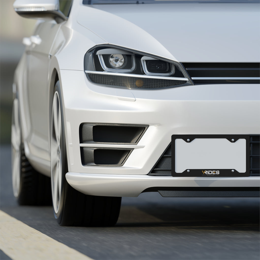 Metal License Plate Frame — Brushed Steel Car Tag Frame with 'VRIDES' Logo