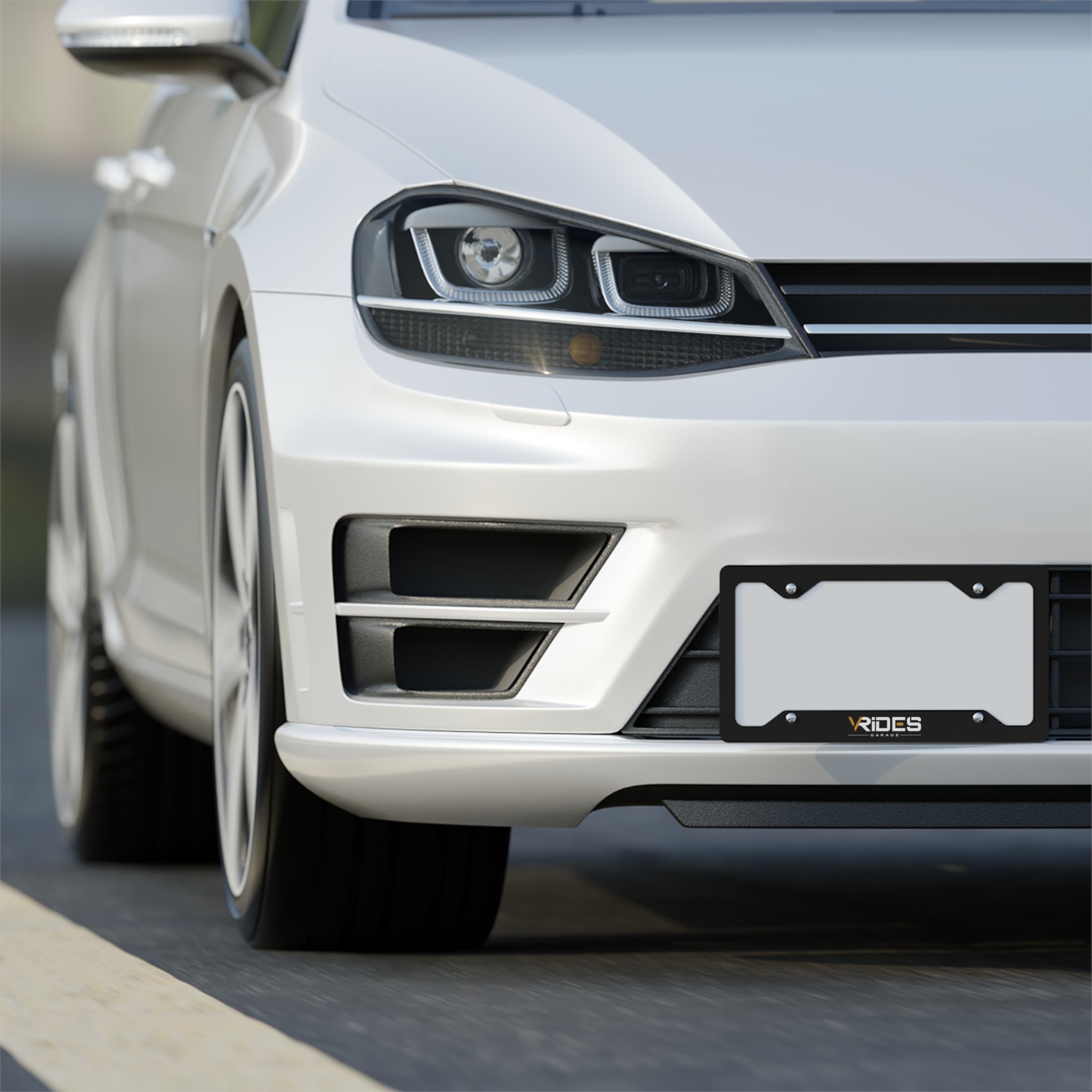 Metal License Plate Frame — Brushed Steel Car Tag Frame with 'VRIDES' Logo
