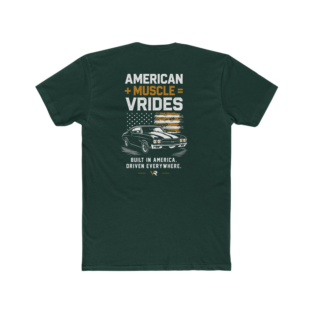 American Muscle VRides T‑Shirt — 'Built in America, Driven Everywhere' Vintage Car Tee