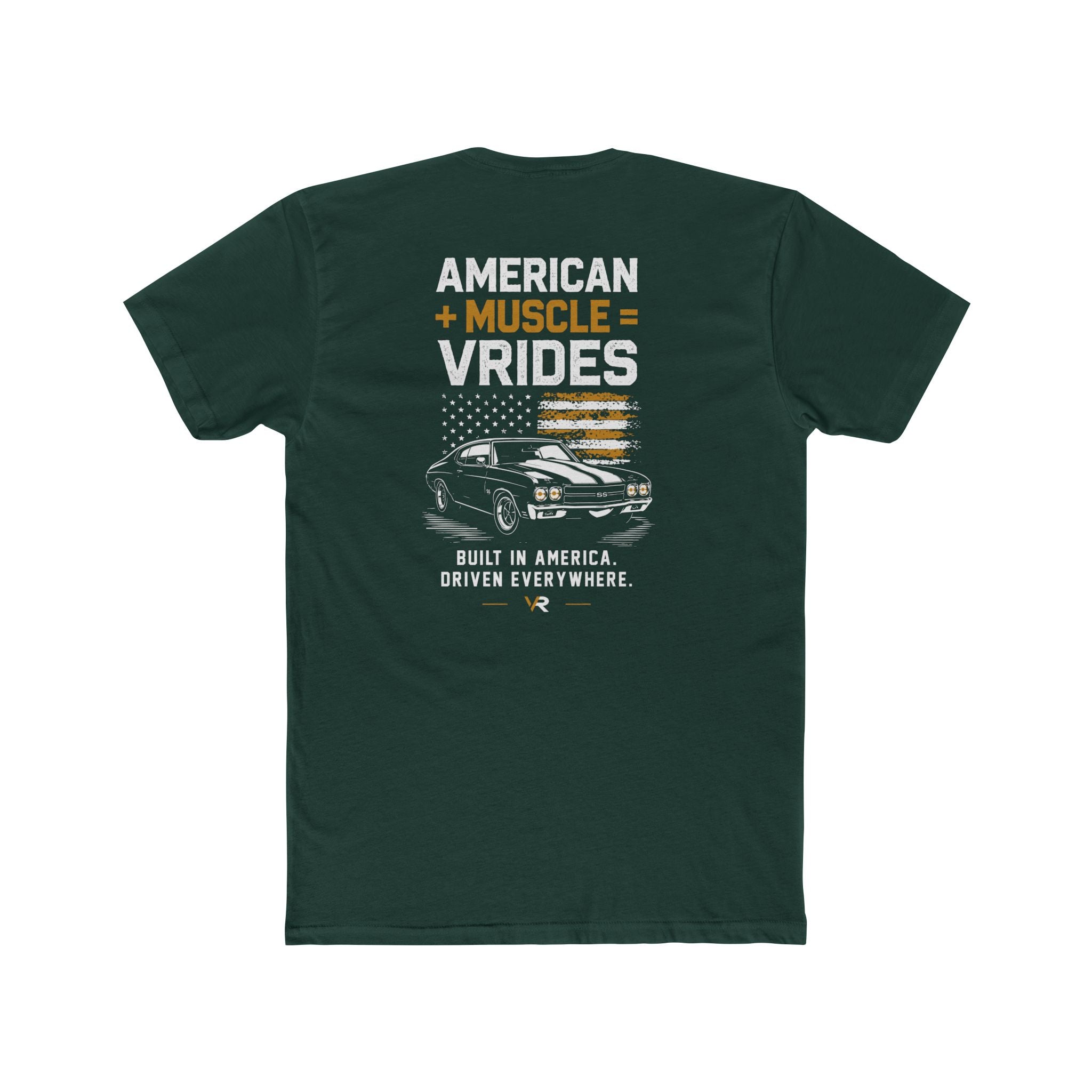 American Muscle VRides T‑Shirt — 'Built in America, Driven Everywhere' Vintage Car Tee