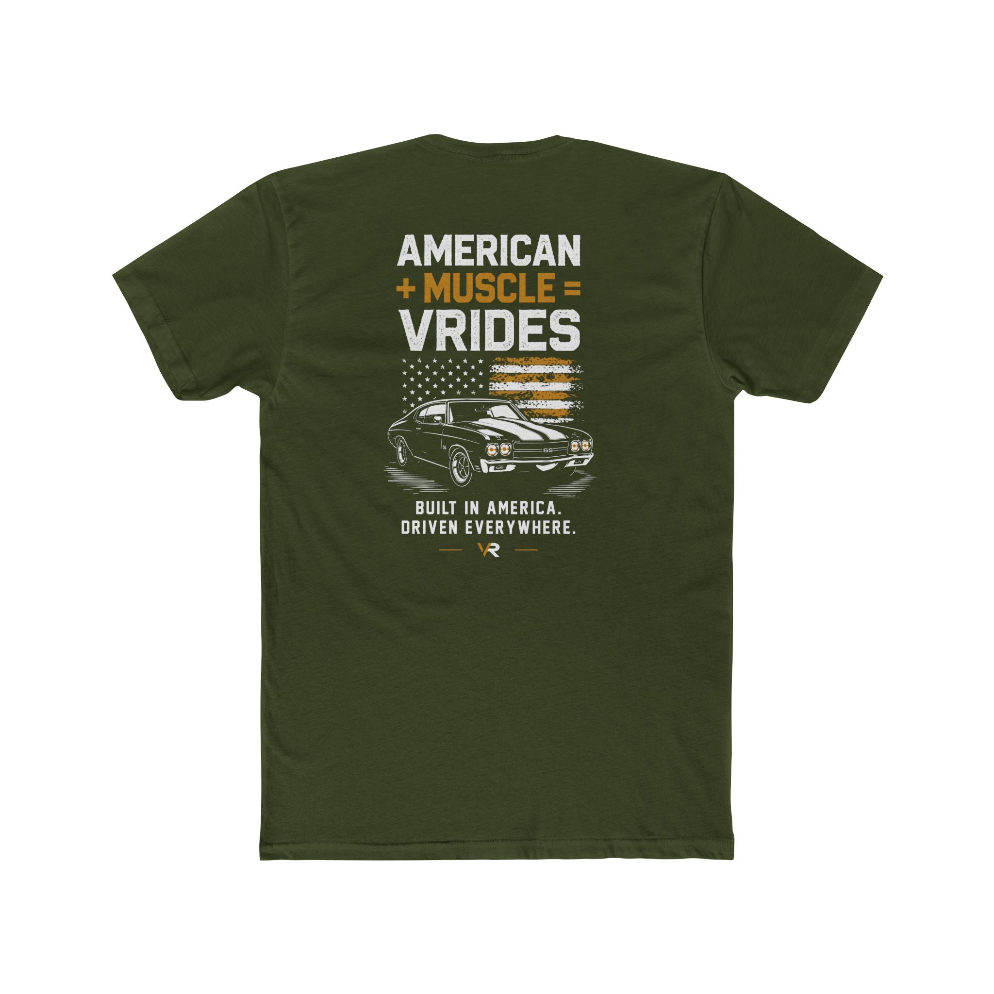 American Muscle VRides T‑Shirt — 'Built in America, Driven Everywhere' Vintage Car Tee