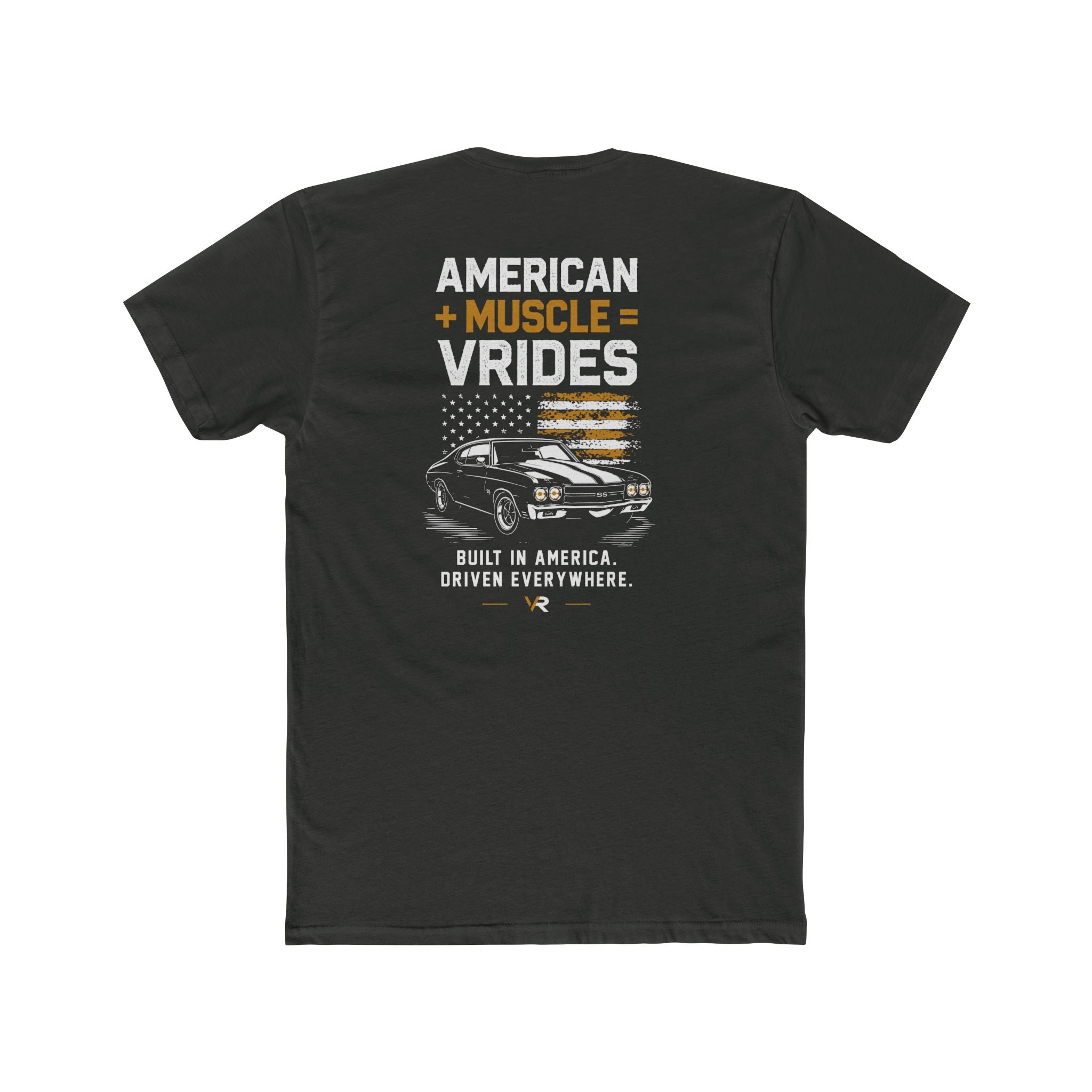 American Muscle VRides T‑Shirt — 'Built in America, Driven Everywhere' Vintage Car Tee