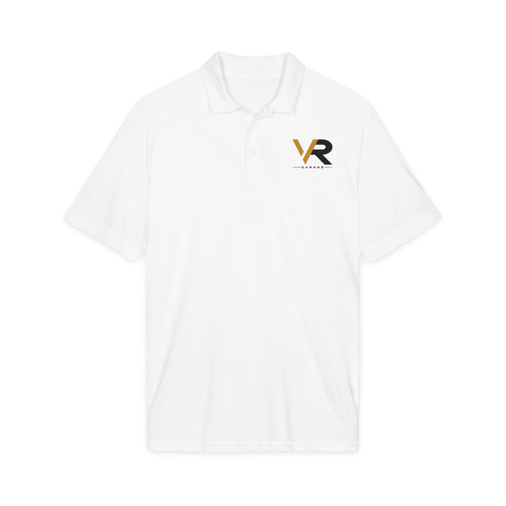 VR Garage Logo Polo Shirt — Breathable White Performance Work Polo