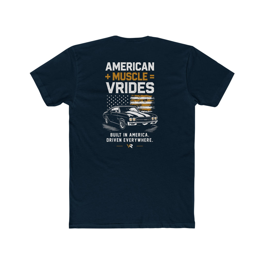 American Muscle VRides T‑Shirt — 'Built in America, Driven Everywhere' Vintage Car Tee