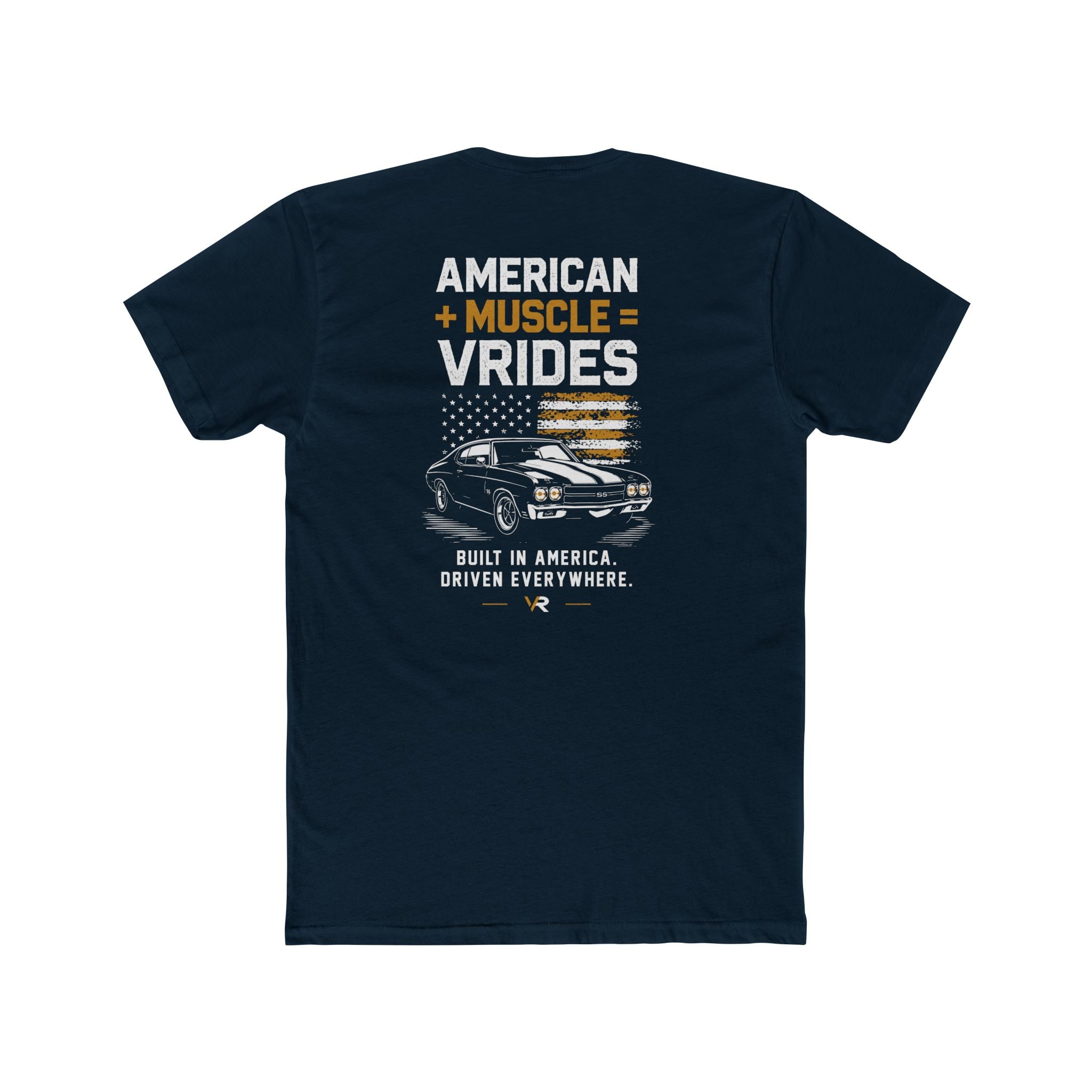 American Muscle VRides T‑Shirt — 'Built in America, Driven Everywhere' Vintage Car Tee