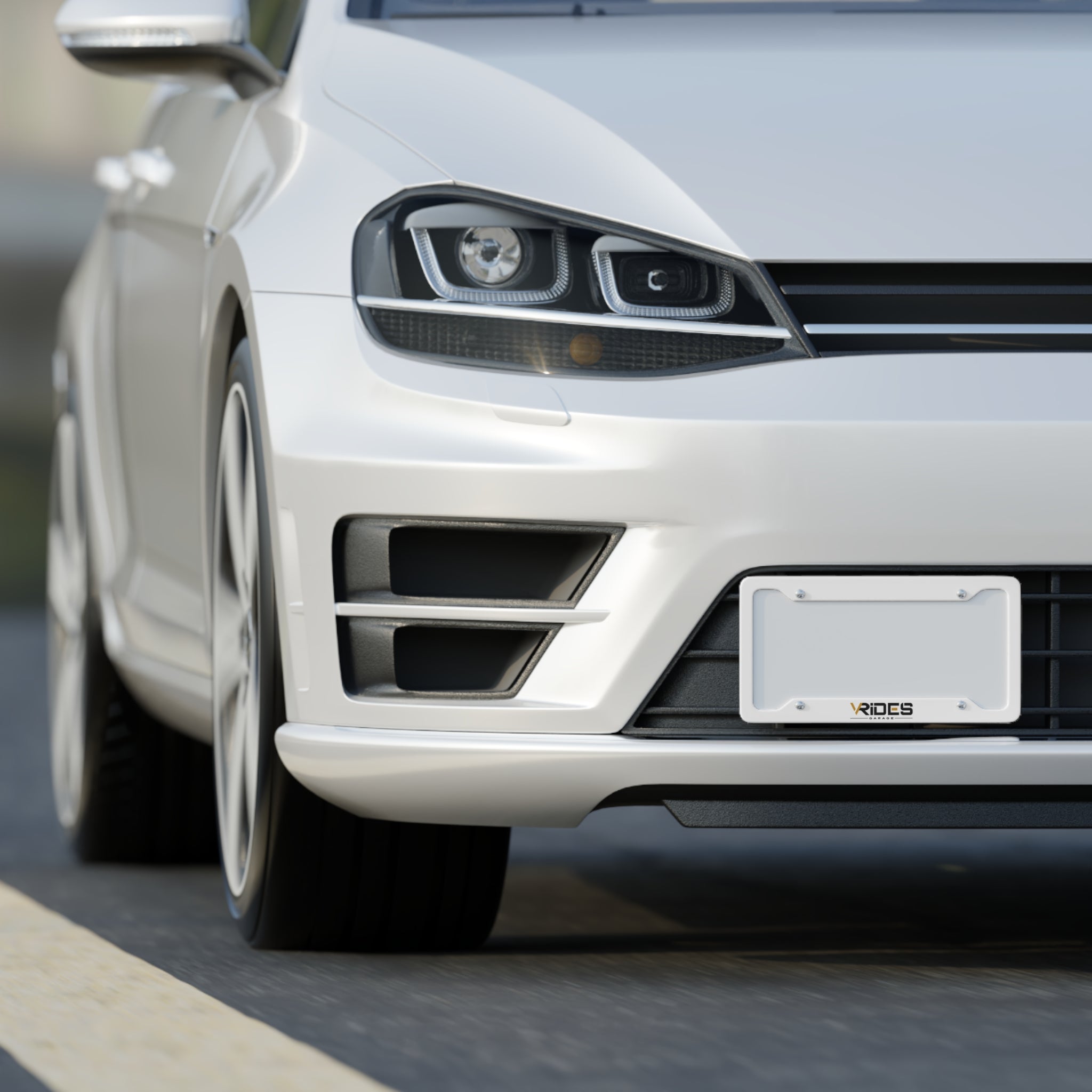 License Plate Frame - Sleek White Custom Car Frame with 'VRIDES' Logo